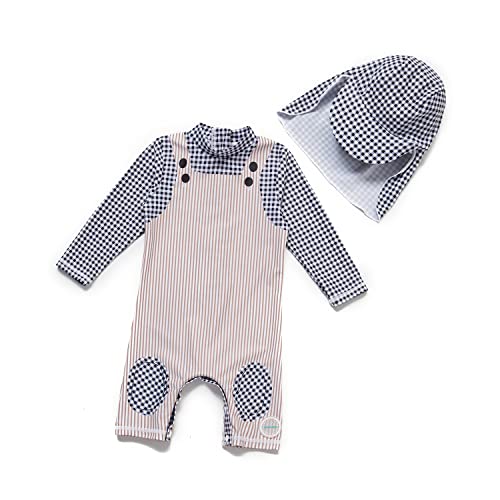 ADAVERANO Baby Jungen Sonnenanzüge UV50+ Badebeklideung Wimsuit Mit Sonnenhut.(Das Gitter,68-74Cm) von ADAVERANO