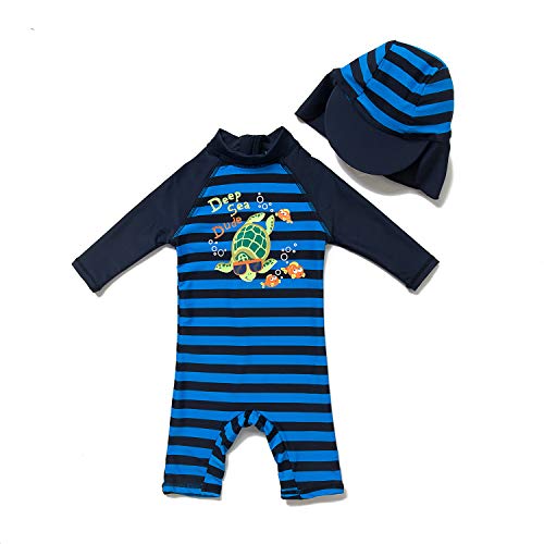 ADAVERANO Baby Jungen Sonnenanzüge UV50+ Badebeklideung Wimsuit Mit Sonnenhut.(Die grüne Schildkröte,74-80Cm) von ADAVERANO