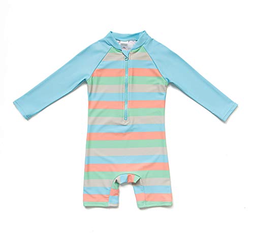 ADAVERANO Baby Jungen Sonnenanzüge UV50+ Badebeklideung Wimsuit Mit Sonnenhut.(Graue und Blaue Streifen,68-74Cm) von ADAVERANO
