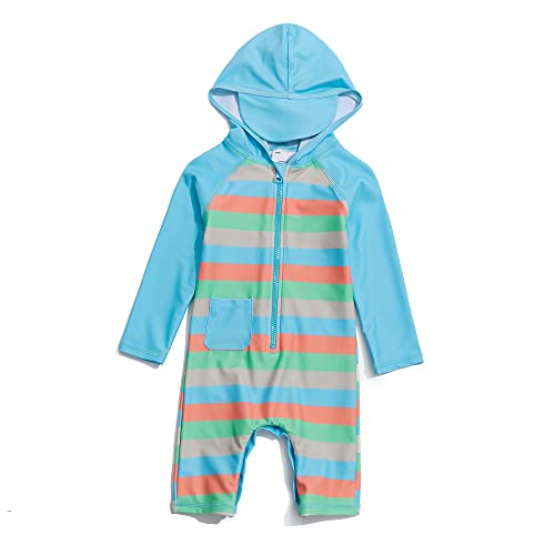 ADAVERANO Baby Jungen Sonnenanzüge UV50+ In einem Stück Reißverschluss vorne Badebeklideung MIT Kapuze.(Blaue Streifen,62-68Cm) von ADAVERANO