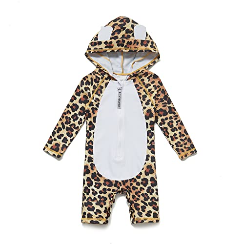 ADAVERANO Baby Jungen Sonnenanzüge UV50+ In einem Stück Reißverschluss vorne Badebeklideung MIT Kapuze.(Das Leopardenmuster,74-80Cm) von ADAVERANO