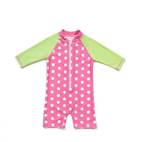 ADAVERANO Baby Mädchen Badebeklideung/Sonnenanzüge UV50+ In einem Stück Reißverschluss mit Sonne Hut.(Die grünen ärmel,86-92Cm) von ADAVERANO
