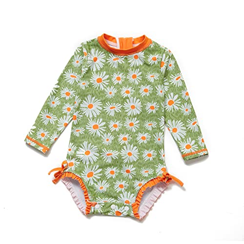ADAVERANO Baby Mädchen Einteiliger Rashguard UV 50+ Sonnenschutz Lange ärmel Reißverschlüsse Badeanzug mit Sonnenhut.(Die Chrysantheme,62-68Cm) von ADAVERANO