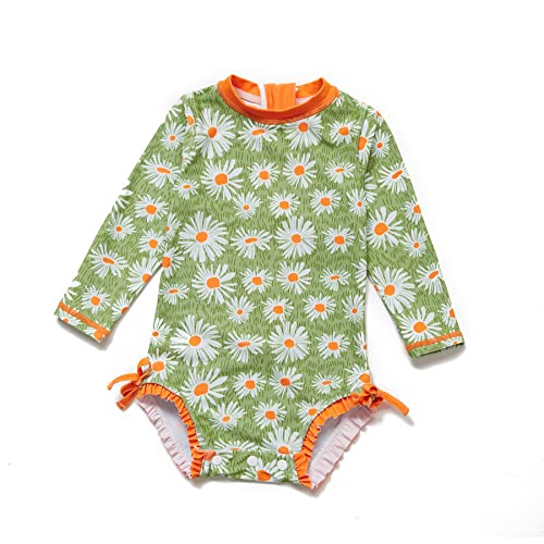 ADAVERANO Baby Mädchen Einteiliger Rashguard UV 50+ Sonnenschutz Lange ärmel Reißverschlüsse Badeanzug mit Sonnenhut.(Die Chrysantheme,74-80Cm) von ADAVERANO