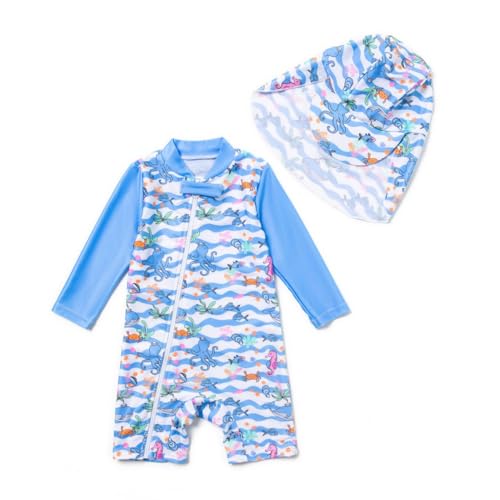 ADAVERANO Baby Mädchen Repreve® Recycelter Badeanzug/Sonnenanzug UPF 50+ Einteiliger Ganzlängen-Reißverschluss mit Kappe.(Hippocampus,80-86cm) von ADAVERANO