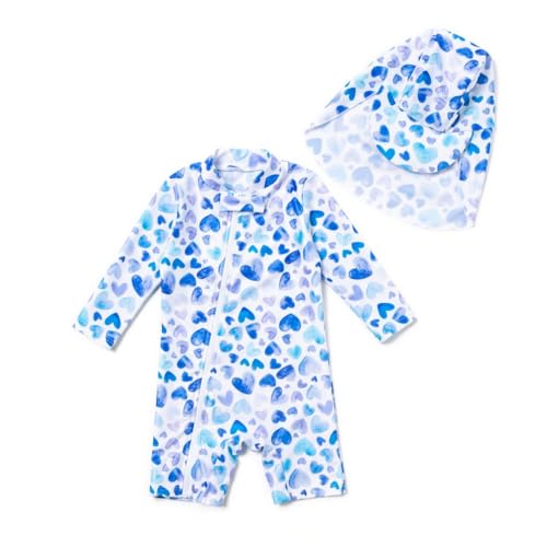 ADAVERANO Baby Mädchen Repreve® Recycelter Badeanzug/Sonnenanzug UPF 50+ Einteiliger Ganzlängen-Reißverschluss mit Kappe.(Liebe,68-74cm) von ADAVERANO