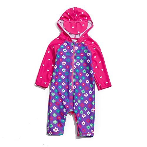 ADAVERANO Baby Mädchen Sonnenanzüge/Badeanzug In einem Stück UV50+ Reißverschluss MIT Kapuze Badebeklideung.(Cartoons Blumen,92-98Cm) von ADAVERANO