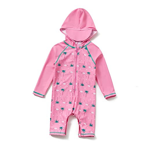 ADAVERANO Baby Mädchen Sonnenanzüge/Badeanzug In einem Stück UV50+ Reißverschluss MIT Kapuze Badebeklideung.(Kokosnussbaum,86-92Cm) von ADAVERANO