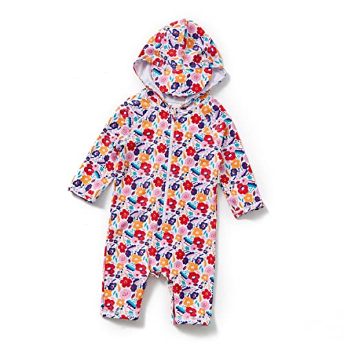 ADAVERANO Baby Mädchen Sonnenanzüge/Badeanzug In einem Stück UV50+ Reißverschluss MIT Kapuze Badebeklideung.(Mehrfarbig Blumen,62-68Cm) von ADAVERANO