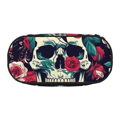 ADAhgu Federmäppchen mit Blumenschädel und Ornamentdruck, für Schule, Studenten, Reisen, Büro, Schreibwaren, Make-up-Organizer, Schwarz , Einheitsgröße, Taschen-Organizer von ADAhgu