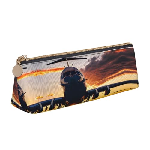 ADAhgu Federmäppchen mit Flugzeug bei Sonnenuntergang, vielseitig einsetzbar, leicht, mit Reißverschluss, Stiftaufbewahrung, Schule, Studenten von ADAhgu