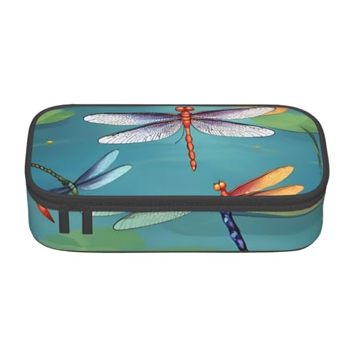 ADAhgu Federmäppchen mit blauem Libellen-Druck, großes Federmäppchen, Stiftetasche, Schulbedarf, Reisen, Studenten, Profis von ADAhgu