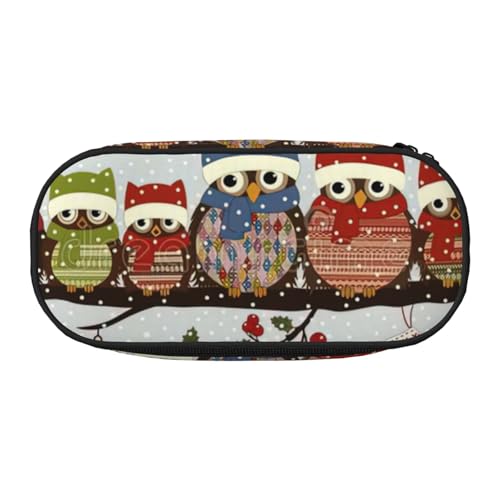 ADAhgu Federmäppchen mit niedlichem Weihnachts-Eulen auf Ast, für Schule, Studenten, Reisen, Büro, Schreibwaren, Make-up-Organizer, Schwarz , Einheitsgröße, Taschen-Organizer von ADAhgu