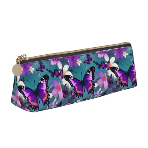ADAhgu Federmäppchen mit violettem Schmetterlings- und Blumendruck, vielseitig einsetzbar, leicht, mit Reißverschluss, Stiftaufbewahrung, Schule, Studenten von ADAhgu