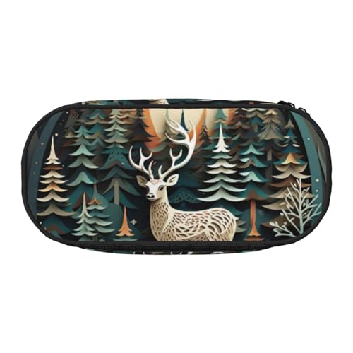 ADAhgu Federmäppchen mit weihnachtlichem Hirschdruck, für Schule, Studenten, Reisen, Büro, Schreibwaren, Make-up, Schwarz , Einheitsgröße, Taschen-Organizer von ADAhgu