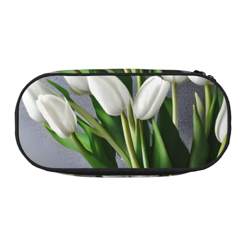 ADAhgu Federmäppchen mit weißen Tulpen und Blumen, für Schule, Studenten, Reisen, Büro, Schreibwaren, Make-up-Organizer, Schwarz , Einheitsgröße, Taschen-Organizer von ADAhgu