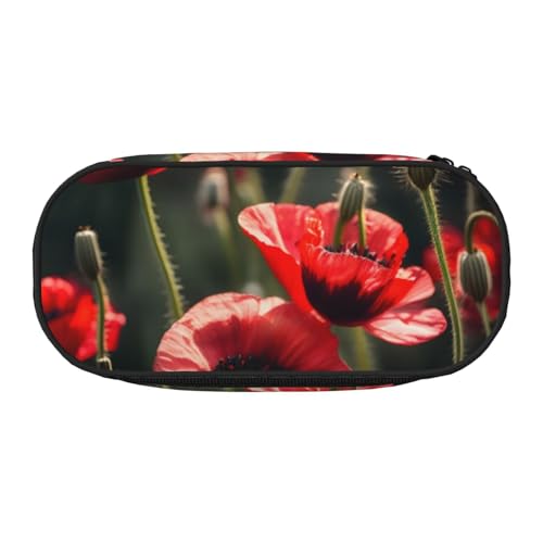 ADAhgu Schönes Federmäppchen mit rotem Mohnblumen-Druck, für Schule, Studenten, Reisen, Büro, Schreibwaren, Make-up, Schwarz , Einheitsgröße, Taschen-Organizer von ADAhgu