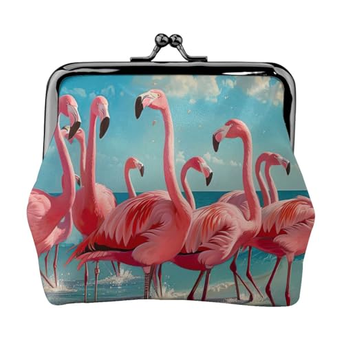 Flock of Pink Flamingos on the Beach Print Versatile Coin Purse Exquisite Mini Wallet Cute Change Pouch for Any Occasion von ADAhgu