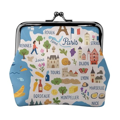 Frankreich Karte mit Icons Decorat Print Vielseitige Münzbörse Exquisite Mini Geldbörse Niedliche Kleingeldtasche für jeden Anlass von ADAhgu