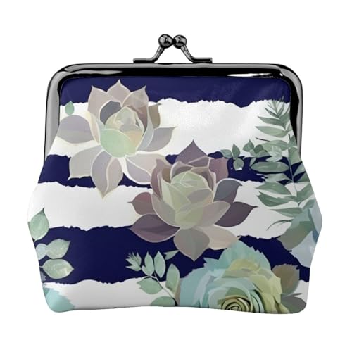 Vielseitige Münzbörse mit gestreiftem Sukkulenten-Druck, exquisite Mini-Geldbörse, niedlicher Kleingeldbeutel für jeden Anlass von ADAhgu