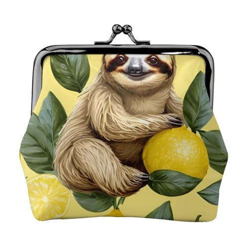 Vielseitige Münzgeldbörse mit Faultieren auf gelben Zitronen, exquisite Mini-Geldbörse, niedlicher Kleingeldbeutel für jeden Anlass von ADAhgu