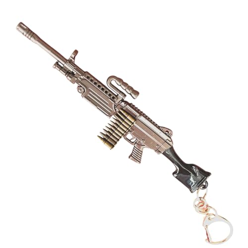 Schlüsselanhänger M240 Replik Maschinengewehr | Miniatur-Militär Design | Zamak-Legierung emailliert | Größe 15 cm mit Kette | Sammlerdetails | originelles Geschenk für Armee- und Waffenfans, Chrom von ADCSHOP