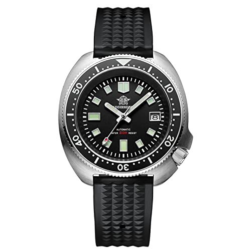 ADDIESDIVE Automatische Unterwasseruhr für Herren, mit Armband aus weichem Gummi, Zifferblatt, schwarz, wasserdicht, 200 m SK007 von ADDIESDIVE