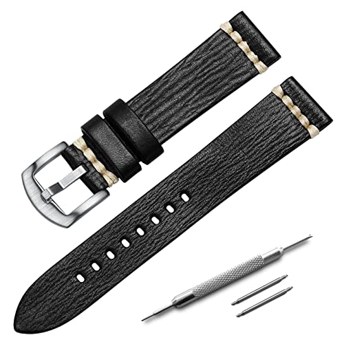 ADDIESDIVE Retro Handgemacht Rindsleder Uhrenarmband Herren Handgefertigtes Gemüse gegerbtes Leder Uhrenarmband schwarz blau orange Retro Ersatz Uhrenarmbänder 20mm 22mm Armband von ADDIESDIVE