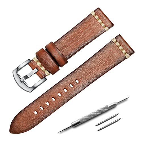 ADDIESDIVE Retro Handgemacht Rindsleder Uhrenarmband Herren Handgefertigtes Gemüse gegerbtes Leder Uhrenarmband schwarz blau orange Retro Ersatz Uhrenarmbänder 20mm 22mm Armband von ADDIESDIVE