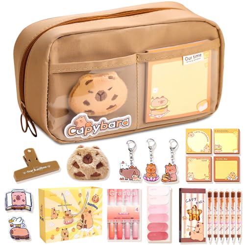 ADDLIVE Capybara Schreibwaren Set, Capybara Federmäppchen, Capybara-Briefpapier-Set, Cute Capybara Pencil Case mit Neutraler Stift, Clips, Capybara Sticker, Geschenktüte Mehr, Schreibwarenbedarf von ADDLIVE