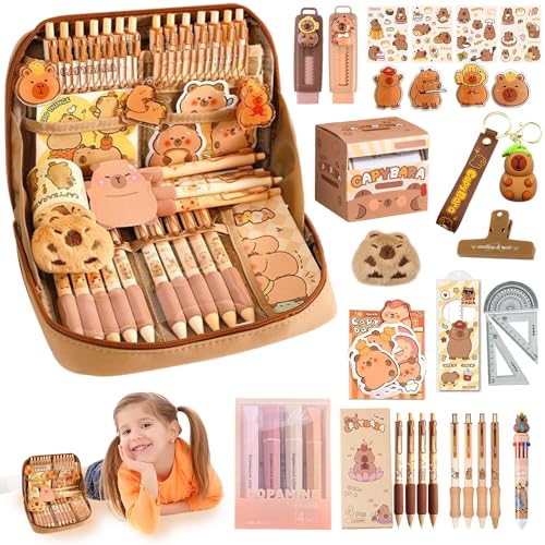 ADDLIVE Capybara Schreibwaren Set, Capybara Federmäppchen mit Fächern, Capybara-Briefpapier-Set, Cute Capybara Pencil Case, Inkl. Stiften, Clips, Linealen und Mehr, Für Büro, Schule, Kinder von ADDLIVE