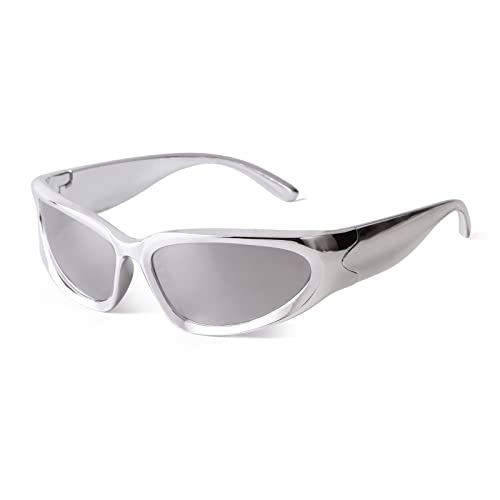 ADE WU Sportbrille Herren Sonnenbrille Fahrerbrille UV400-Schutz Silber Damen Oval Sonnenbrillen von ADE WU
