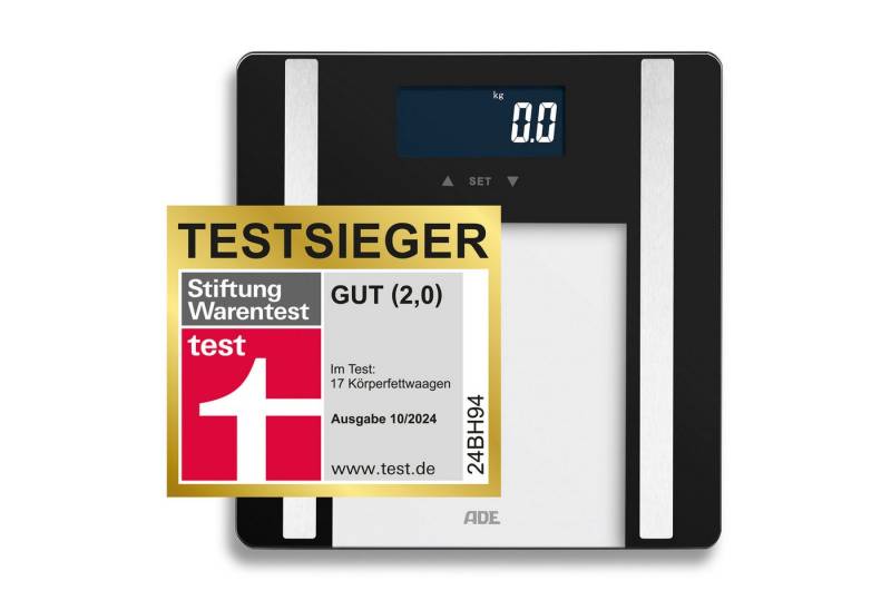 ADE Körper-Analyse-Waage Digitale Körperfettwaage "Ines" bis 200 kg, präzise Körperwaage, Testsieger Stiftung Warentest Ausgabe 10/2024 von ADE