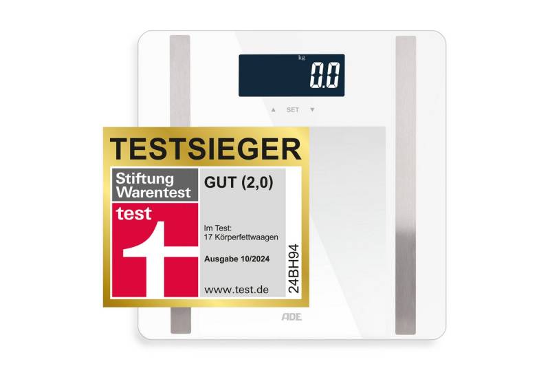 ADE Körper-Analyse-Waage Digitale Körperfettwaage "Ines" bis 200 kg, präzise Körperwaage, Testsieger Stiftung Warentest Ausgabe 10/2024 von ADE