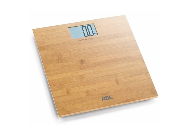 ADE Personenwaage Badezimmerwaage mit Wiegefläche aus echtem Bambus, Wiegefläche aus echtem Bambusholz, großes Display, bis 150 kg von ADE