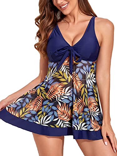 ADELGO Damen Zweiteiliger Badeanzug Push up Bademoden bauchweg Chiffon Badeanzug Bikini Swimsuit Tankini Set mit Shorts Beachwear von ADELGO