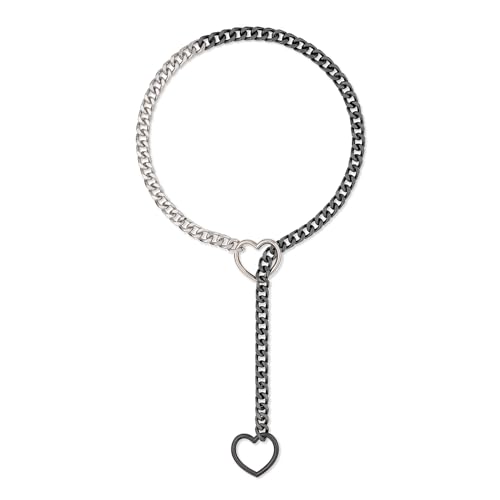 ADEMISHIA Herz O-Ring Slip Chain Halskette für Frauen, handgemachter Punk Gothic Kubanischer Halskette Schmuck Verstellbare Lariat Y-Halskette (29", Black&Silver) von ADEMISHIA