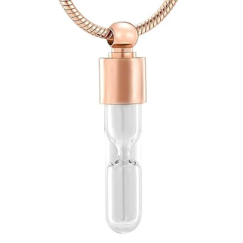 ADENLA Asche-Anhänger-Halskette mit Anhänger, ewige Sanduhr, Gedenk-Halskette aus Glas für Männer und Frauen, Andenken-Urnen-Halskette für Asche, Roségold von ADENLA