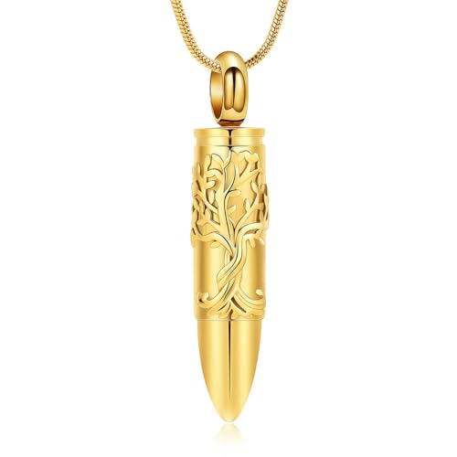 ADENLA Asche-Schmuck für die Asche, Lebensbaum-Asche-Halskette, Gedenk-Asche-Anhänger, Andenken-Schmuck für Frauen und Männer, geliebte Menschen, Gold von ADENLA