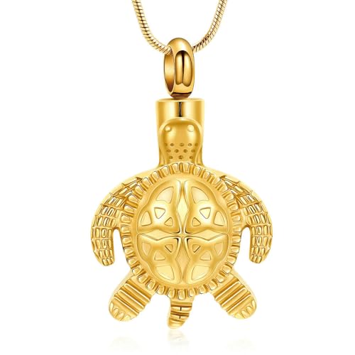 ADENLA Ascheschmuck für die Einäscherung, Halskette mit Medaillon-Anhänger in Form einer Schildkröten-Urnenkette, Gedenkurnenkette für die Asche für Frauen und Männer, geliebte Menschen, Gold von ADENLA