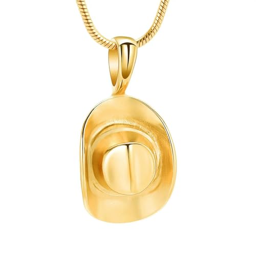 ADENLA Ascheschmuck für die Einäscherung, Hut-Urnen-Halskette für die Asche, Edelstahl-Asche-Anhänger, Andenken, Gedenkschmuck für Frauen und Männer, Gold von ADENLA