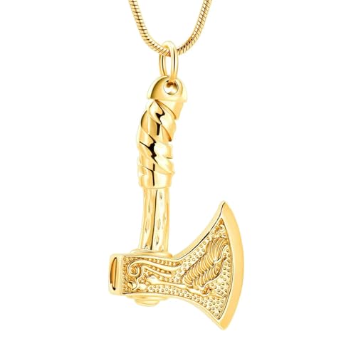 ADENLA Axe Urnen-Halsketten aus Edelstahl für die Asche Ihrer Liebsten, Andenken-Asche-Schmuck für Männer und Frauen, Gold von ADENLA