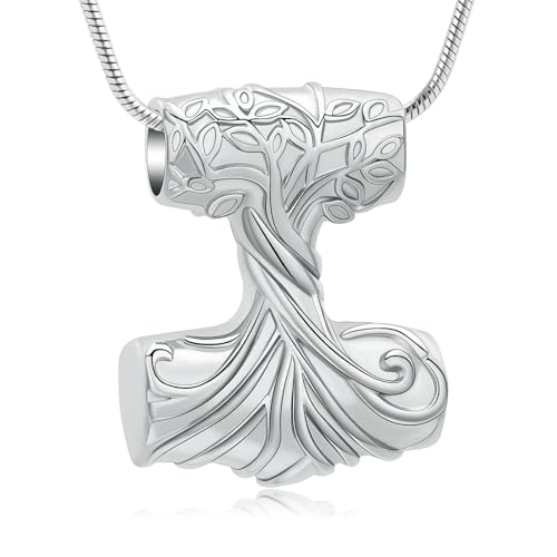 ADENLA Baum des Lebens Einäscherung Schmuck Hammer Urne Halsketten für Asche Edelstahl Andenken Memorial Asche Anhänger für Frauen Männer-Stahl von ADENLA