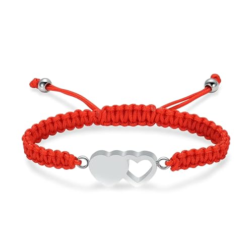 ADENLA Doppeltes Herz Einäscherung Armband für Frauen Männer Edelstahl Asche Anhänger Geflochtenes Seil Memorial Asche Schmuck Andenken Armband-rot von ADENLA
