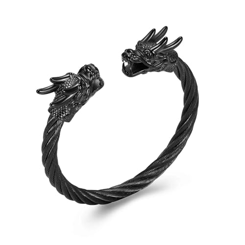 ADENLA Einäscherung Schmuck Drache Urne Armband für Asche für Männer Edelstahl Esche Armband Verstellbares Andenken Memorial Armband-schwarz-55mm von ADENLA