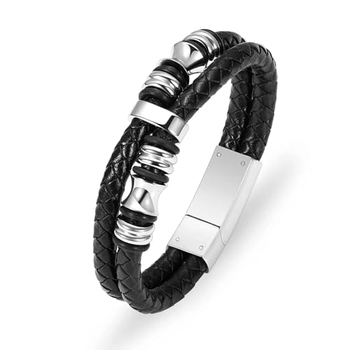 ADENLA Einäscherung Schmuck Geflochtenes Leder Urne Armband für Asche Memorial Urne Armband Asche Halter für Männer Frauen Andenken Esche Armband-Stahl-22cm von ADENLA