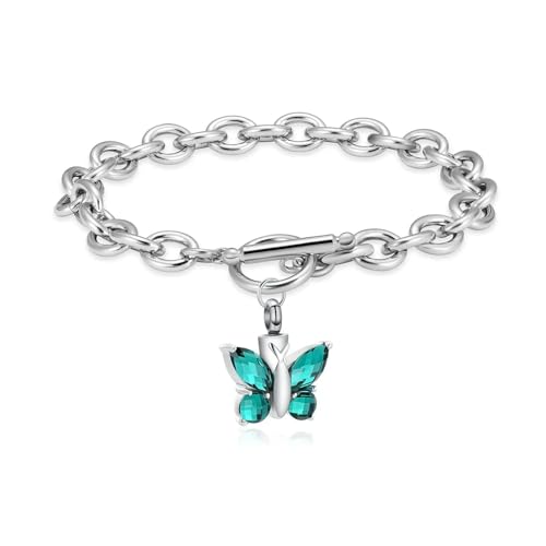 ADENLA Einäscherung Schmuck Kristall Schmetterling Urne Armband für Asche Edelstahl Andenken Memorial Menschliche Asche Schmuck für Frauen Männer-grün von ADENLA