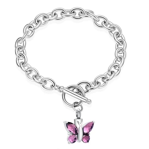 ADENLA Einäscherung Schmuck Kristall Schmetterling Urne Armband für Asche Edelstahl Andenken Memorial Menschliche Asche Schmuck für Frauen Männer-lila von ADENLA