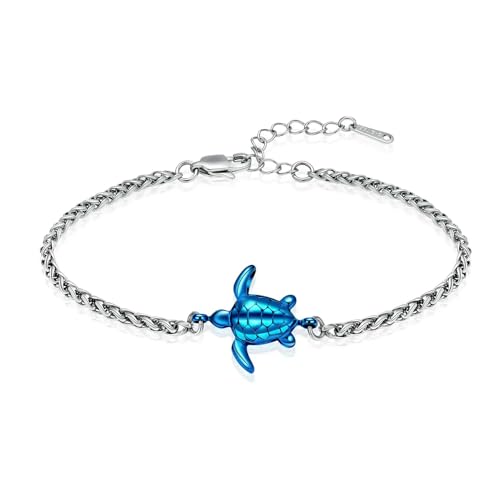 ADENLA Einäscherung Schmuck Schildkröte Urne Armband für Asche für Frauen Männer Asche Armband Edelstahl Andenken Memorial Haustier Asche Schmuck-blau von ADENLA