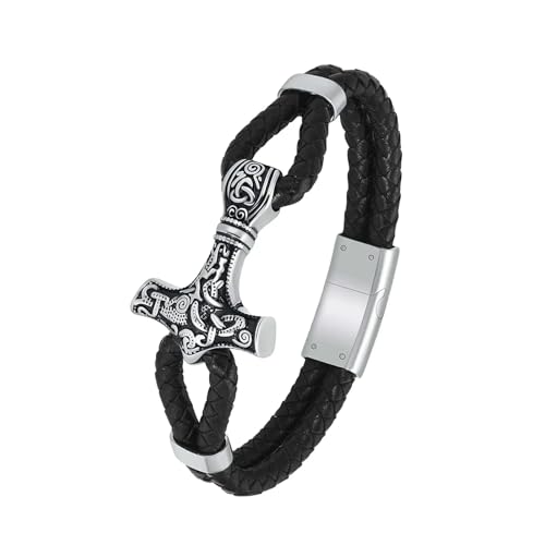 ADENLA Feuerbestattung Schmuck Hammer Urne Armband für Asche Edelstahl Memorial Armband Geflochtenes Leder Andenken Armreif für Männer-Stahl-22cm von ADENLA
